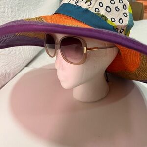 Wide-Brim Multicolor Sun Hat with Patterned Crown